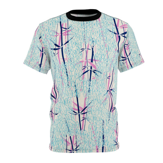 Abstract Bamboo Pattern Tee — Pastel Blue & Pink All-Over Print T-Shirt