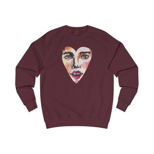 Abstract Watercolor Face Sweatshirt — Artistic Heart Portrait Crewneck