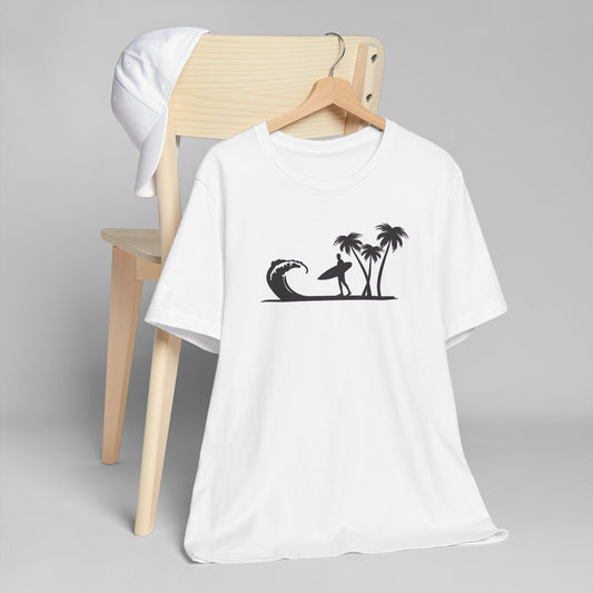 Surf Silhouette T-Shirt — Palm Trees & Wave Beach Tee